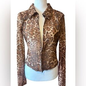 Lioness Sheer Leopard Print Mesh Button Up Top Y2K Fitted Going Out